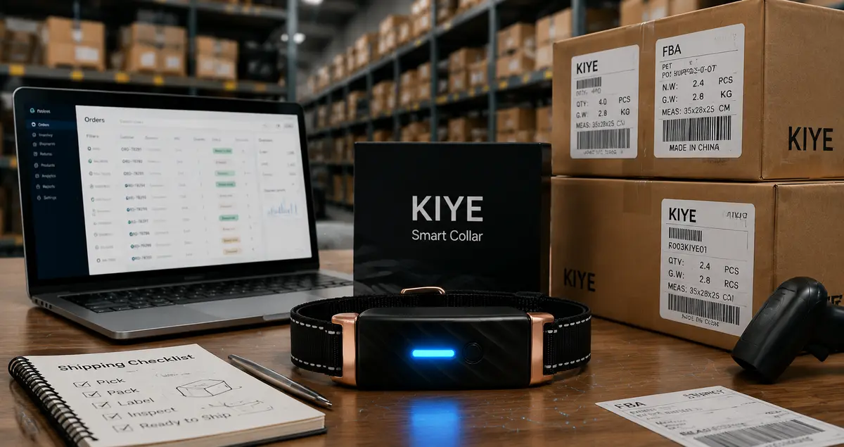 KIYE smart collar with FBA-ready cartons and online inventory management dashboard